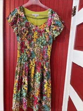 madison leigh Floral Pleated Mini Dress - Yellow, Red, Pink, Blue, Green